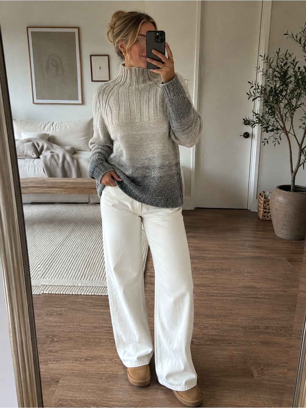 Anthropologie Ombre Cable-Knit Turtleneck Sweater in Cream to Gray